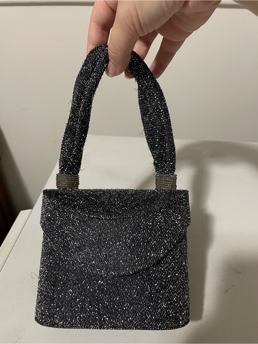 NWT Black and silver beaded handle purse